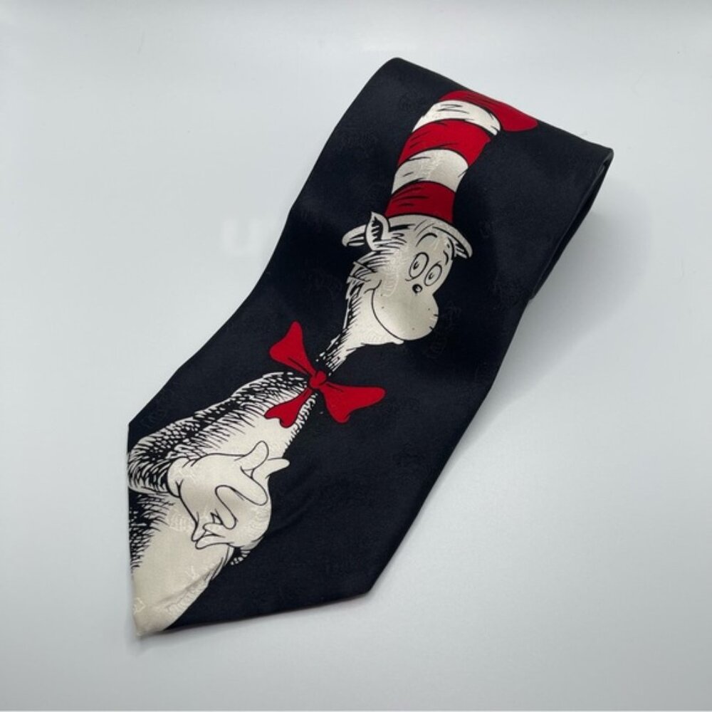 Dr.‎ Seuss Necktie Black Red White The Cat in the Hat Silk Tie Vintage Cartoon - Picture 2 of 8